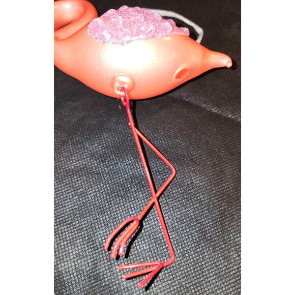 Pink Flamingo Hanging Ornament With Glitter Accents & Red Metal Legs - Picture 2 of 7